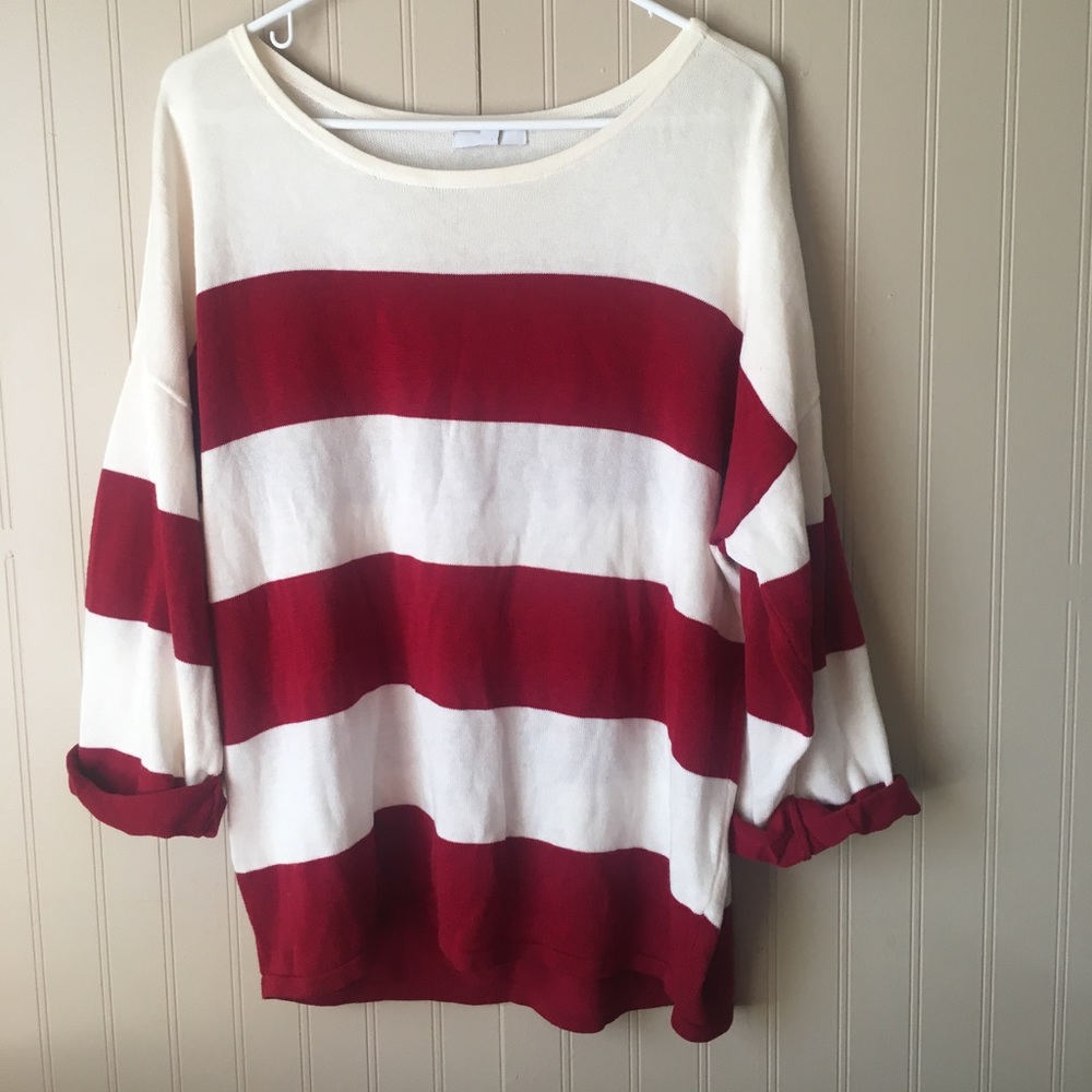 Cherry wine and cream stripped light sweater